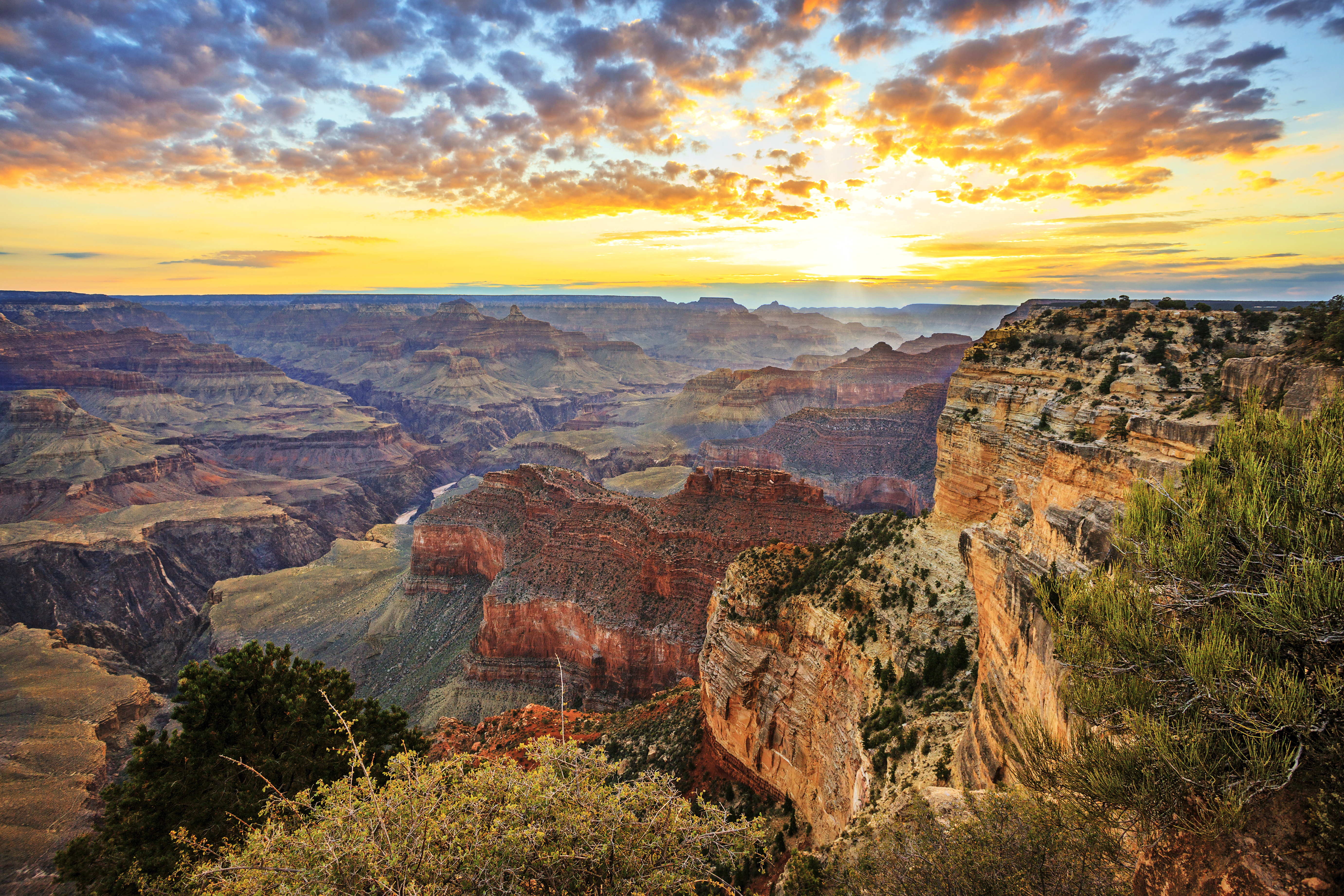 Horizontal view of famous Grand Canyon at sunrise, horizontal view